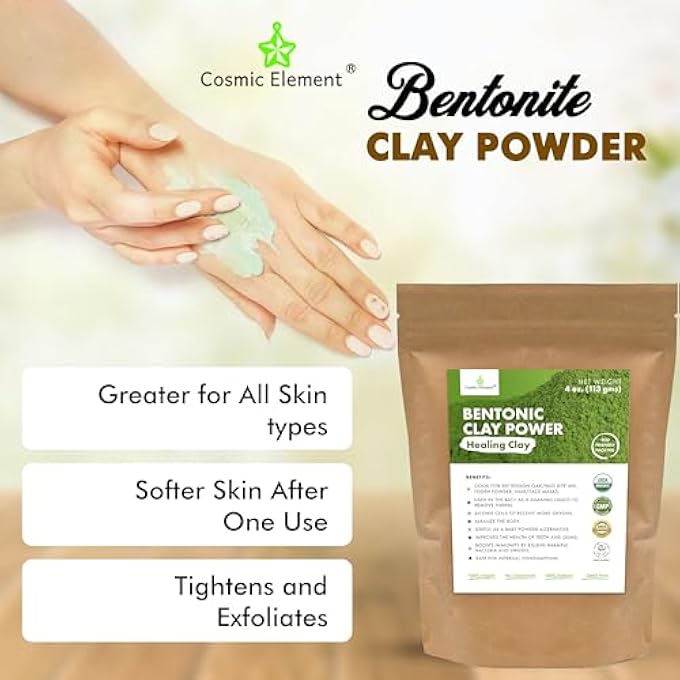 cosmic element 100% PURE CALCIUM BENTONITE CLAY POWDER - BENTONITE CLAY FOOD GRADE, VEGAN, HEALING CLAY | SKIN CARE DETOX - DEEP PORE CLEANSING FACE & BODY MASK FOR SOFT, SMOOTH, REFRESHED SKIN | 4 OZ - Image 2
